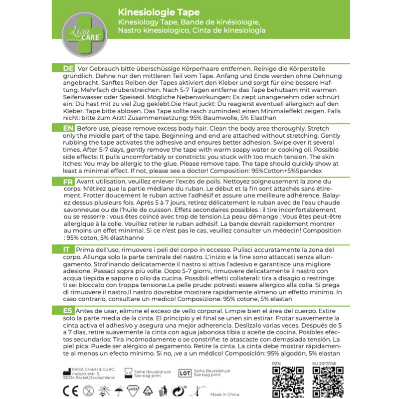 Colorida cinta de kinesiología mixta de 5 colores LisaCare 5cm v2