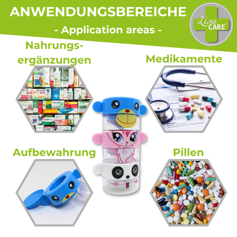 LisaCare Pill Crusher für Kinder mit Pillendose (Äffchen-Motiv)